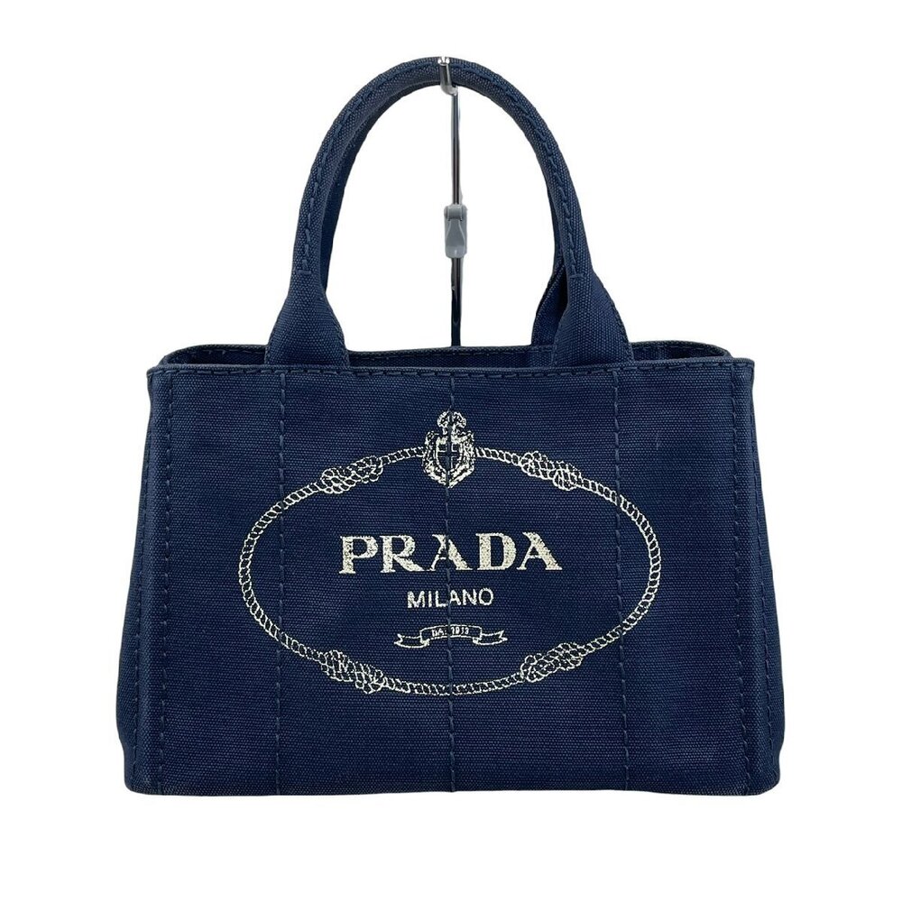 PRADA Canapa Tote Bag Shoulder Strap BALTICO Dark Blue Navy Blue Handbag